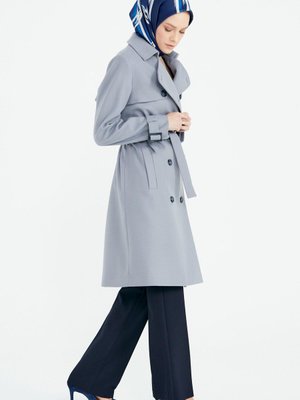 Kruvaze Düğmeli Kaşe Kaban Gri Kruvaze Düğmeli Kaşe Kaban Gri