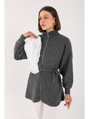 Antrasit Çiçekli Tirko Hırka