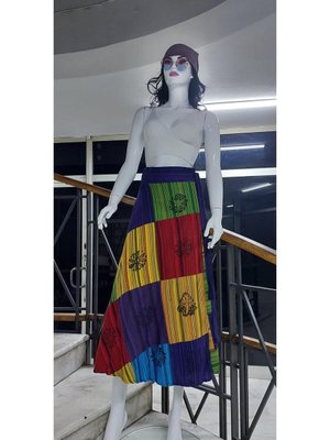 Renkli Hint Etnik Patchwork Desenli Anvelop Uzun Etek