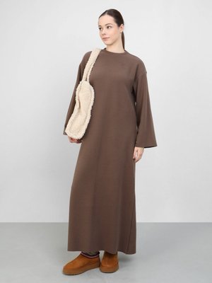 Koyu Vizon Yumuşak Dokulu Oversize Elbise