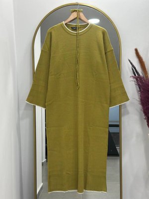 Alara Çoban Dikişli Fitilli Triko Elbise Yağ Yeşili