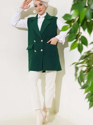 Düğmeli Cepli Buklet Yelek