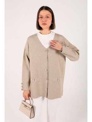 Taş Düğmeli Triko Hırka