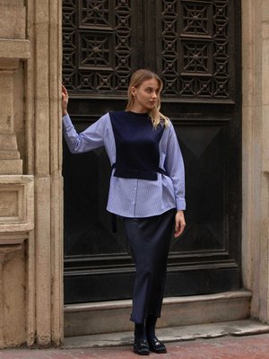 Garnili Kuşaklı Akrilik Sweatshırt Lacivert