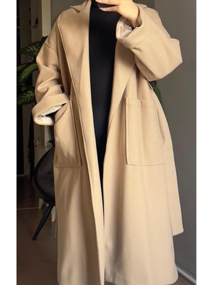 Kuşaklı Kaşe Kaban Krem Kuşaklı Kaşe Kaban Krem