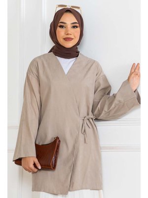 Taş Rengi Yandan Bağmalı Kimono