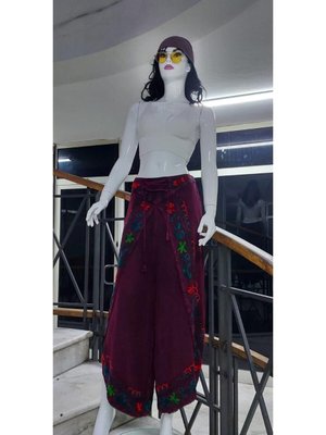 Bordo Otantik Nakış İşlemeli Harem Şalvar Pantolon