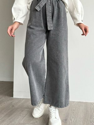 Kendinden Kemerli Siyah Kot Pantolon Kendinden Kemerli Siyah Kot Pantolon