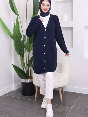 Lacivert Düğmeli Gofralı Triko Hırka Lacivert Düğmeli Gofralı Triko Hırka