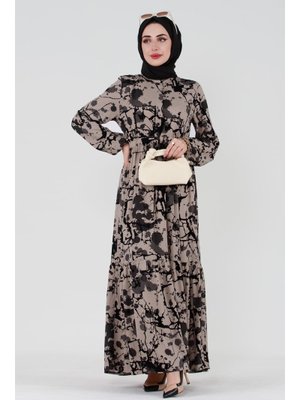 Vizon Miray Beli Tünelli Viskon Elbise