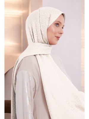 Dikdörtgen Desen Blue Jakar Şal Krem Dikdörtgen Desen Blue Jakar Şal Krem