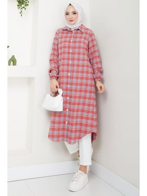 Kırmızı Uzun Ekose Oduncu Gömlek Tunik Kırmızı Uzun Ekose Oduncu Gömlek Tunik