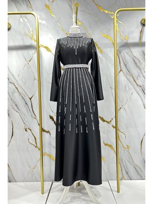 Siyah Nevra Saten Abiye Elbise