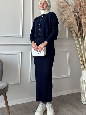 Hırkalı Fitilli İkili Lacivert Triko Takım Hırkalı Fitilli İkili Lacivert Triko Takım