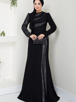 Pul İşlemeli Abiye Elbise Siyah Pul İşlemeli Abiye Elbise Siyah