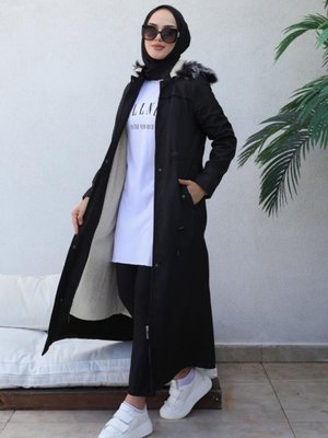 Kapüşonlu Bondit Mont Siyah