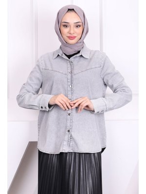 Füme Büyük Beden Kot Gömlek