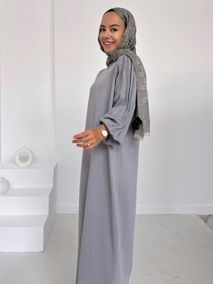 Balon Kol Merserize Elbise Gri