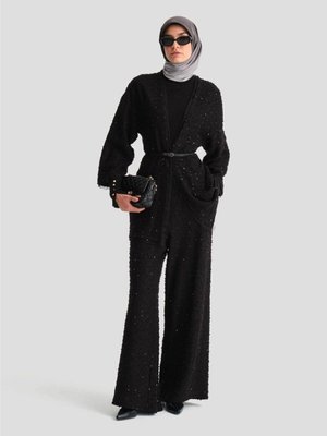 Pırıltılı Kumaş Takım Siyah