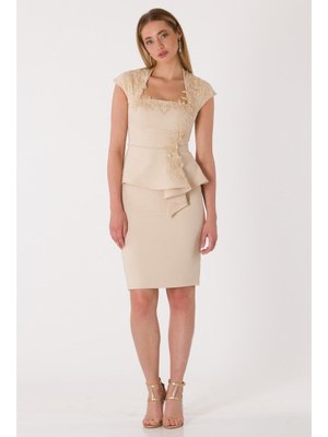 Bej Volanlı Abiye Takım