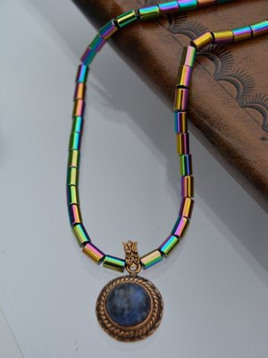 Lapis Lazuli Ve Hematit Taşlı Tasarım Kolye Cok Renkli