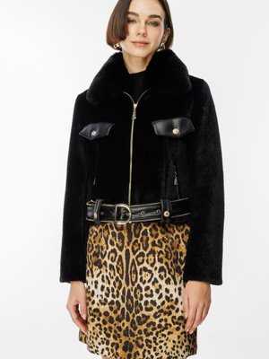 Siyah Deri Kemerli Peluş Mont Siyah Deri Kemerli Peluş Mont