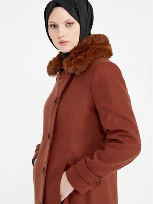 Büyük Beden Şömizye Kaşe Manto Kahve Büyük Beden Şömizye Kaşe Manto Kahve