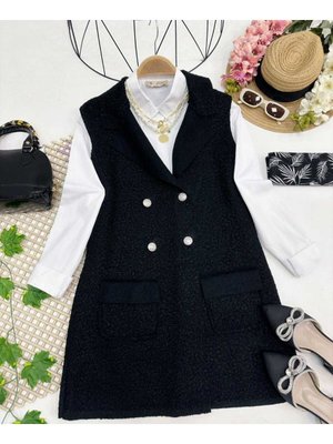 Kruvaze Yaka Buklet Yelek