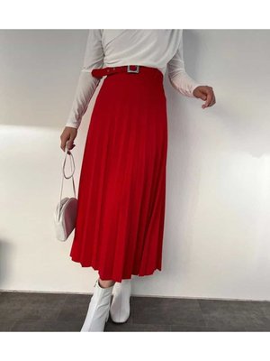 Kadın Kemer Detaylı Pileli Etek Kadın Kemer Detaylı Pileli Etek