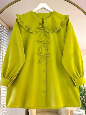 Fırfırlı Bebe Yaka Fiyonk Detaylı Gömlek