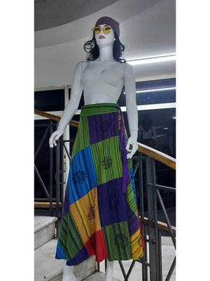 Renkli Hint Etnik Patchwork Desenli Anvelop Uzun Etek