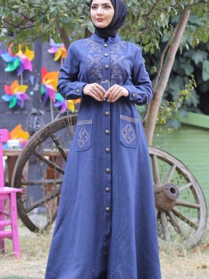 İndigo Nakış Detaylı Kaşe Kaban İndigo Nakış Detaylı Kaşe Kaban