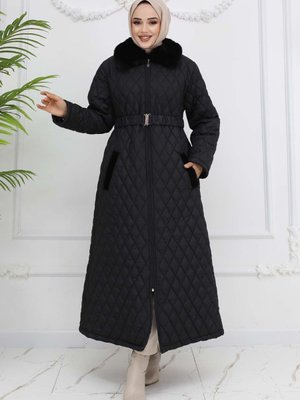 Kapitone Şişme Mont Siyah