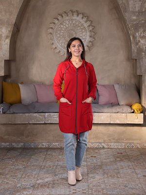 Kompak Kumaş Fermuarlı Kapüşonlu Ceket