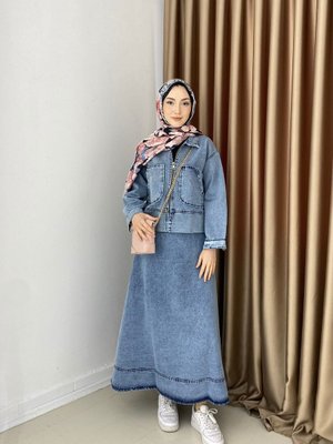 Çıt Detaylı Kot Etekli Takım Çıt Detaylı Kot Etekli Takım