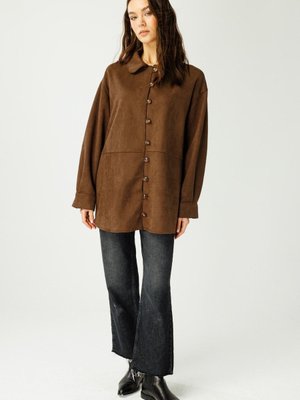 Suede Birit Detaylı Kahve Süet Gömlek
