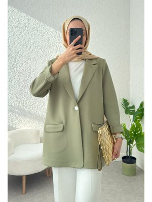 Haki Tek Düğmeli Blazer Ceket