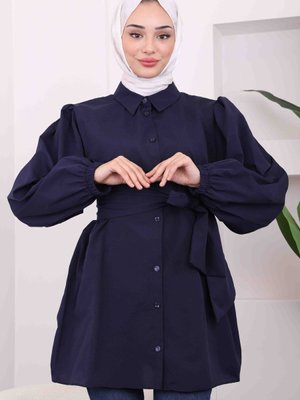 Lacivert Bel Kuşaklı Gömlek Tunik Lacivert Bel Kuşaklı Gömlek Tunik