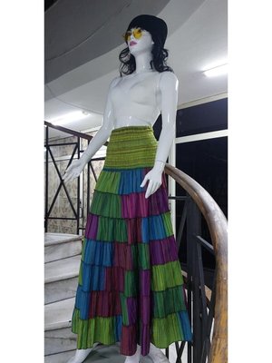 Renkli Hint Etnik Kat Kat Kesim Beli Gipeli Straplez Elbise Uzun Etek