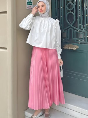 Pembe Pliseli Etek Pembe Pliseli Etek