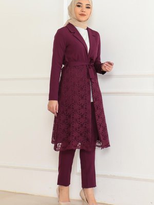 Mürdüm Dantel Detaylı Takım Mürdüm Dantel Detaylı Takım