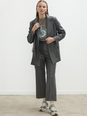 Deri Flare Paça Pantolon Antrasit Deri Flare Paça Pantolon Antrasit