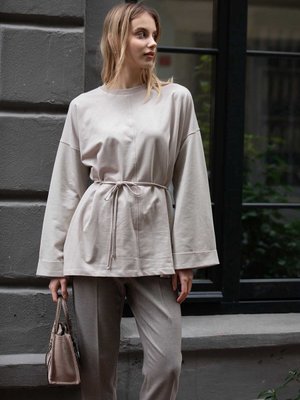 Dikiş Detaylı Yırtmaçlı Sweatshırt Taş