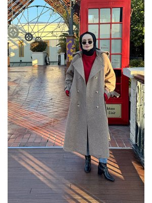 Apolet Detaylı Kaşe Kaban Kahve