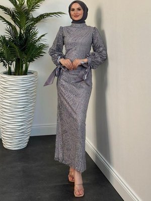 Bellanca Simli Abiye Elbise Gri Bellanca Simli Abiye Elbise Gri