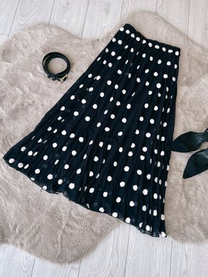 Puantiye Desenli Şifon Siyah Etek