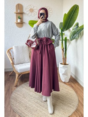 Bordo Fiyonk Detaylı Kloş Etek Bordo Fiyonk Detaylı Kloş Etek