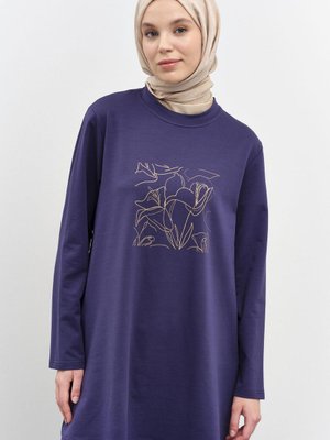Baskı Desenli Örme Sweat Lacivert Baskı Desenli Örme Sweat Lacivert