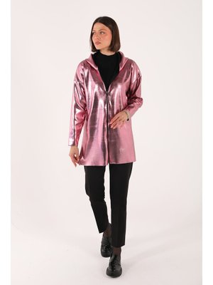 Pembe Varaklı Triko Hırka