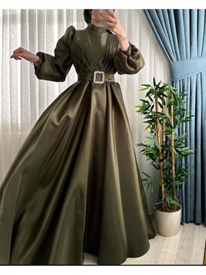 Abiye Elbise Prenses Model Balon Kol Yeşil Abiye Elbise Prenses Model Balon Kol Yeşil